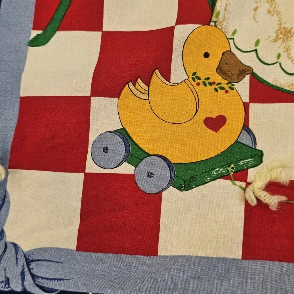 VTG 90s Teddy Bear Baby Quilt Blanket‎ Family Tea Party Blue